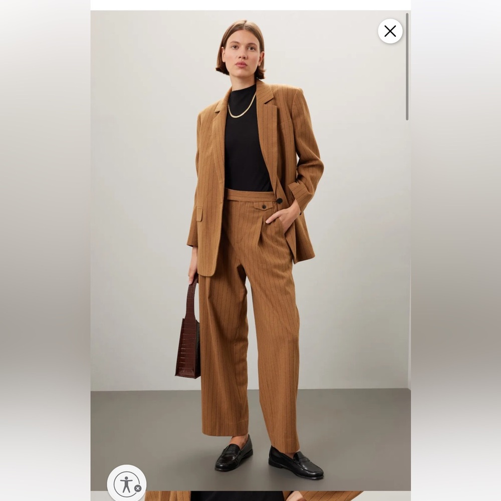 Madewell The Rosedale High-Rise Straight Pant in brown wool pinstripe